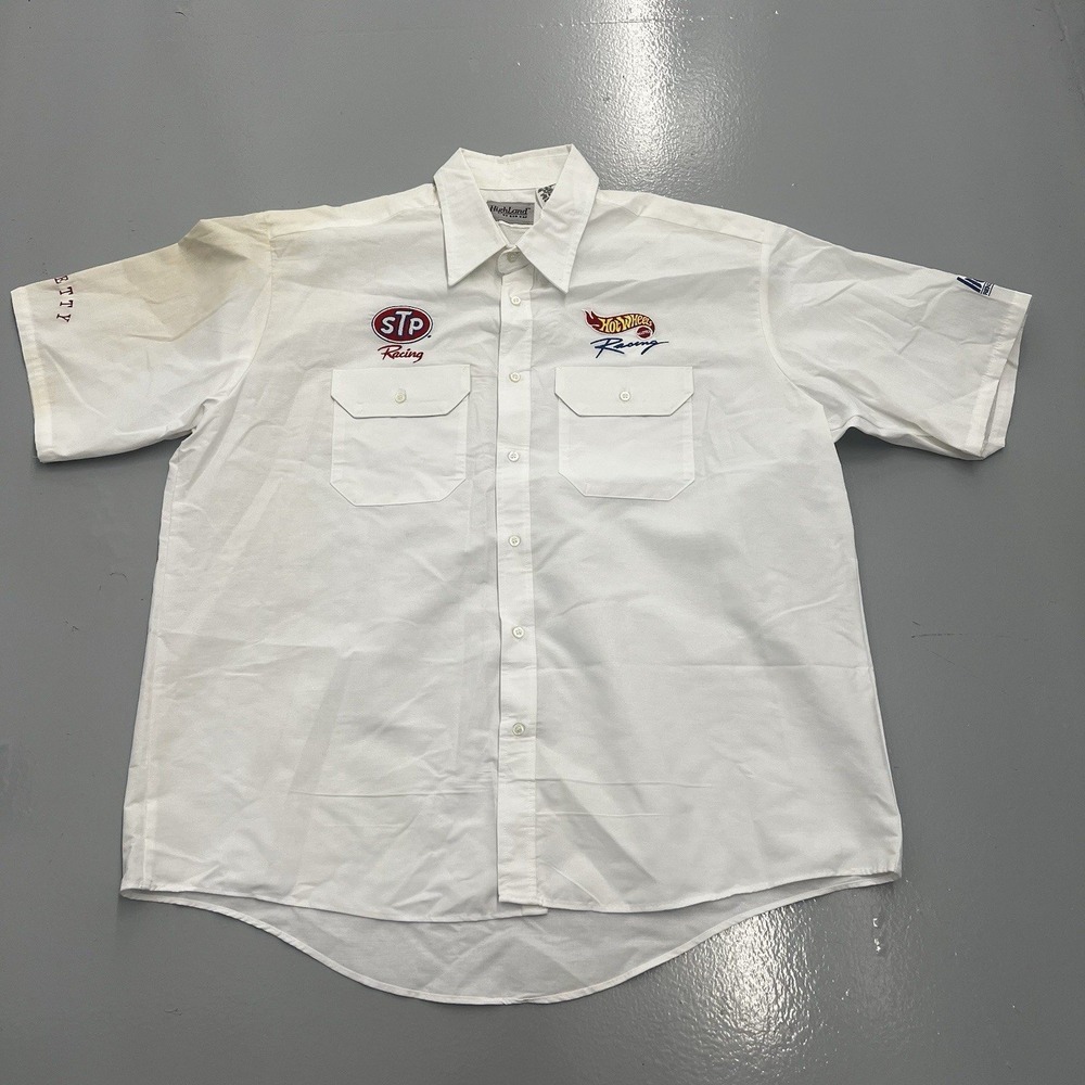 Highland Red Kap Mens XXL White Hot Wheels STP Racing Short Sleeve Work Shirt